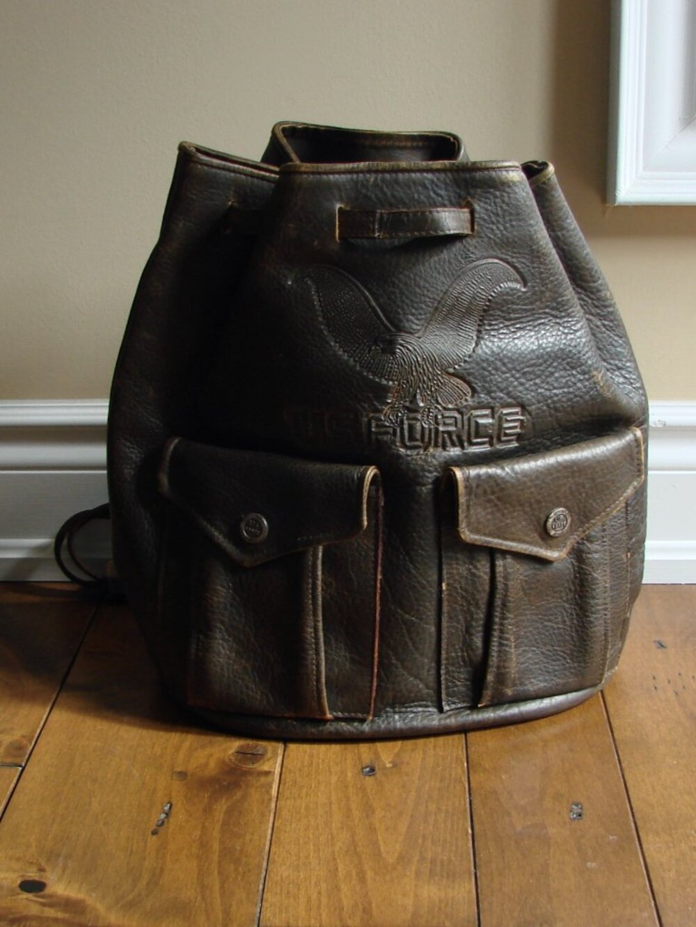 Vintage Y2K Leather Bucket Bag Backpack Pegabo Dark Brown Distressed 90s Italy